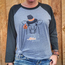 Load image into Gallery viewer, PRE ORDER l &quot;Thankful Mother Heifer&quot; Unisex Gray/ Black Baseball Tee
